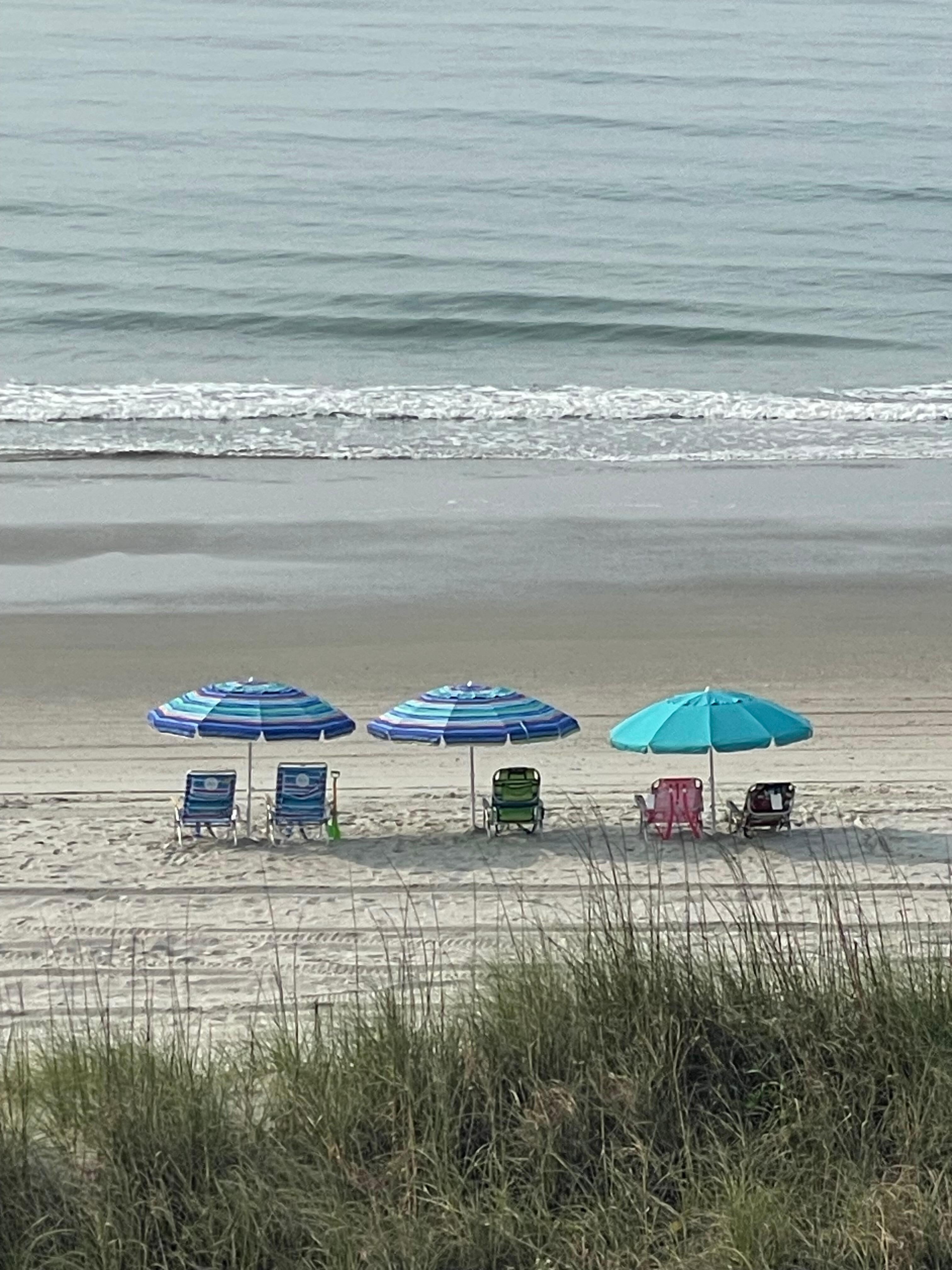 The beach was never crowded. Here’s our little set up.