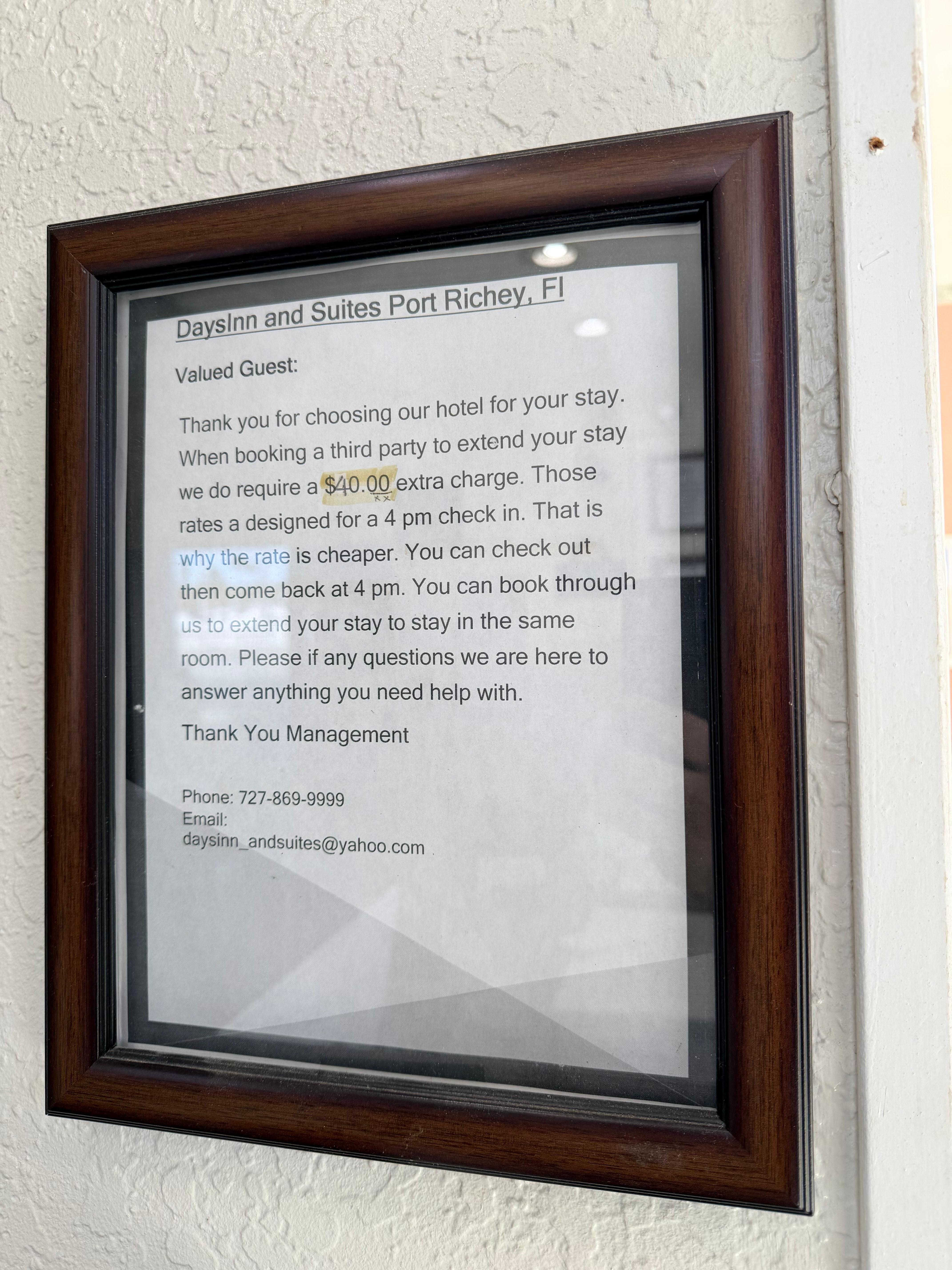 $40 stay over fee even when you’re already a guest here! Insanity 