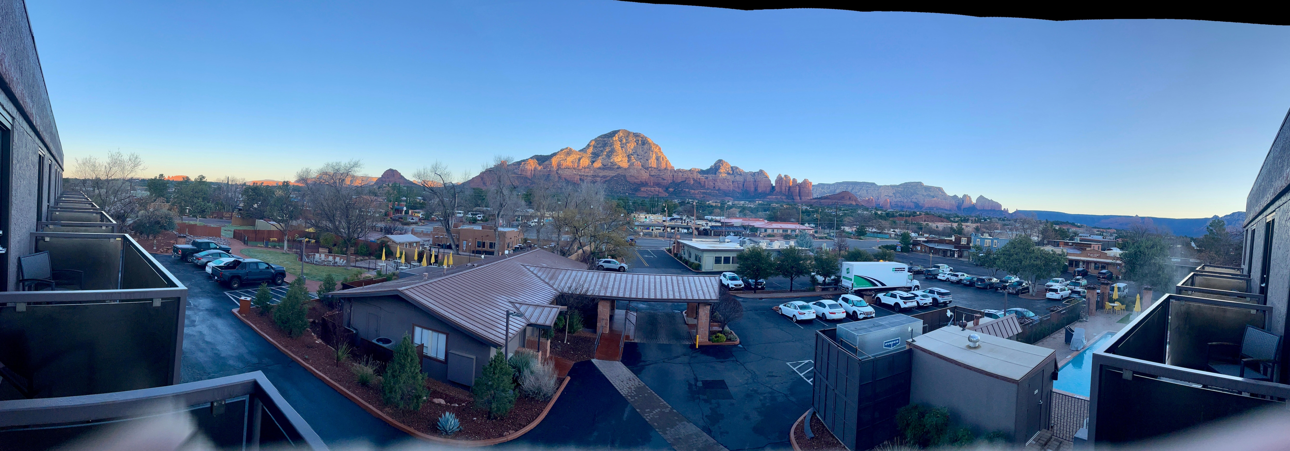 View from our balcony at sunrise (pano pic). 