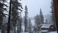 Snowy window view of the slopes