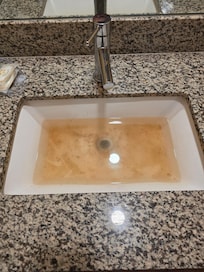 Clogged sink with nasty standing water.