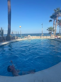 The pool with view to beach and muchovista  tram stop