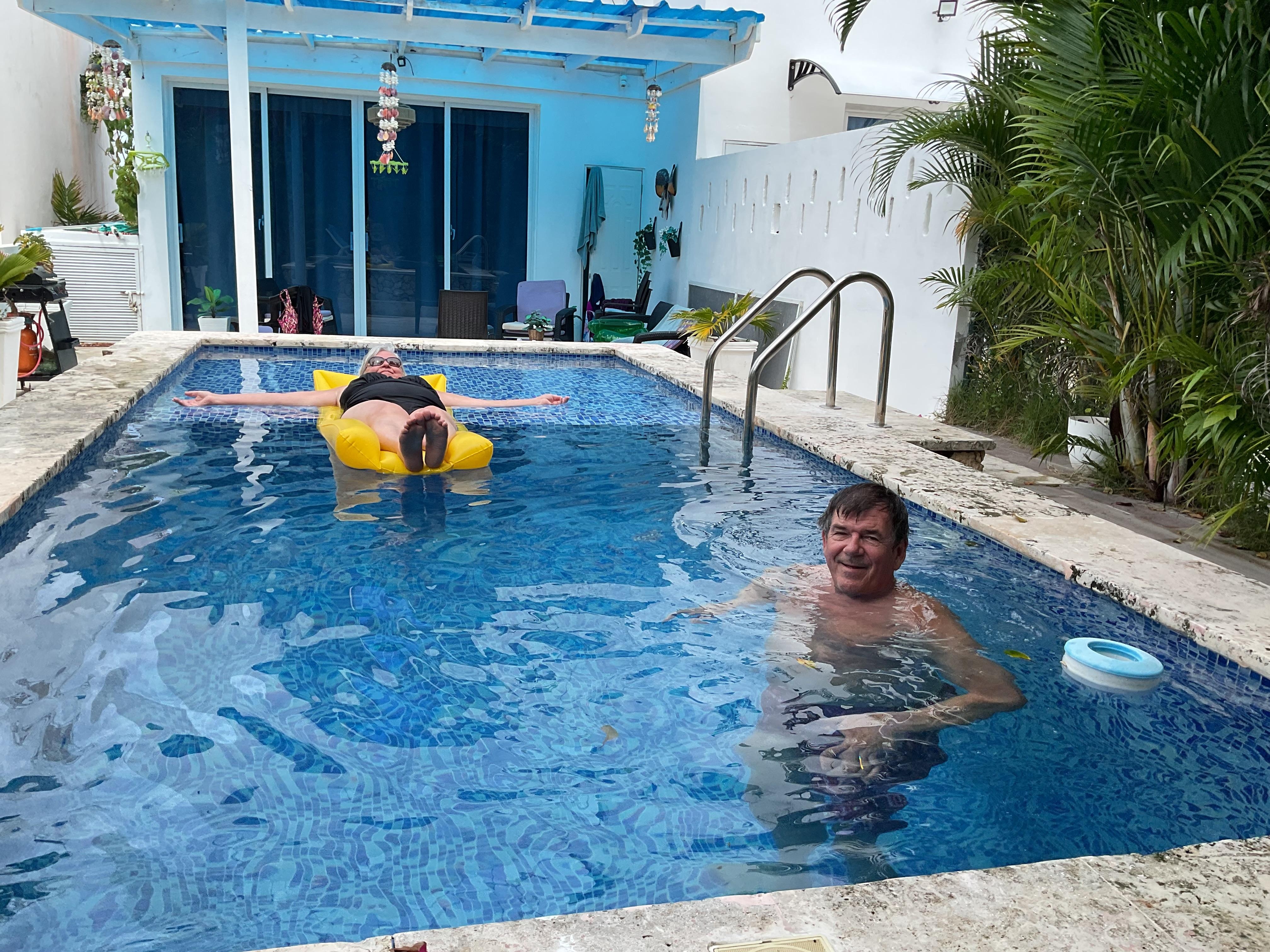 Lovely pool with shade at house and back of pool by the fence