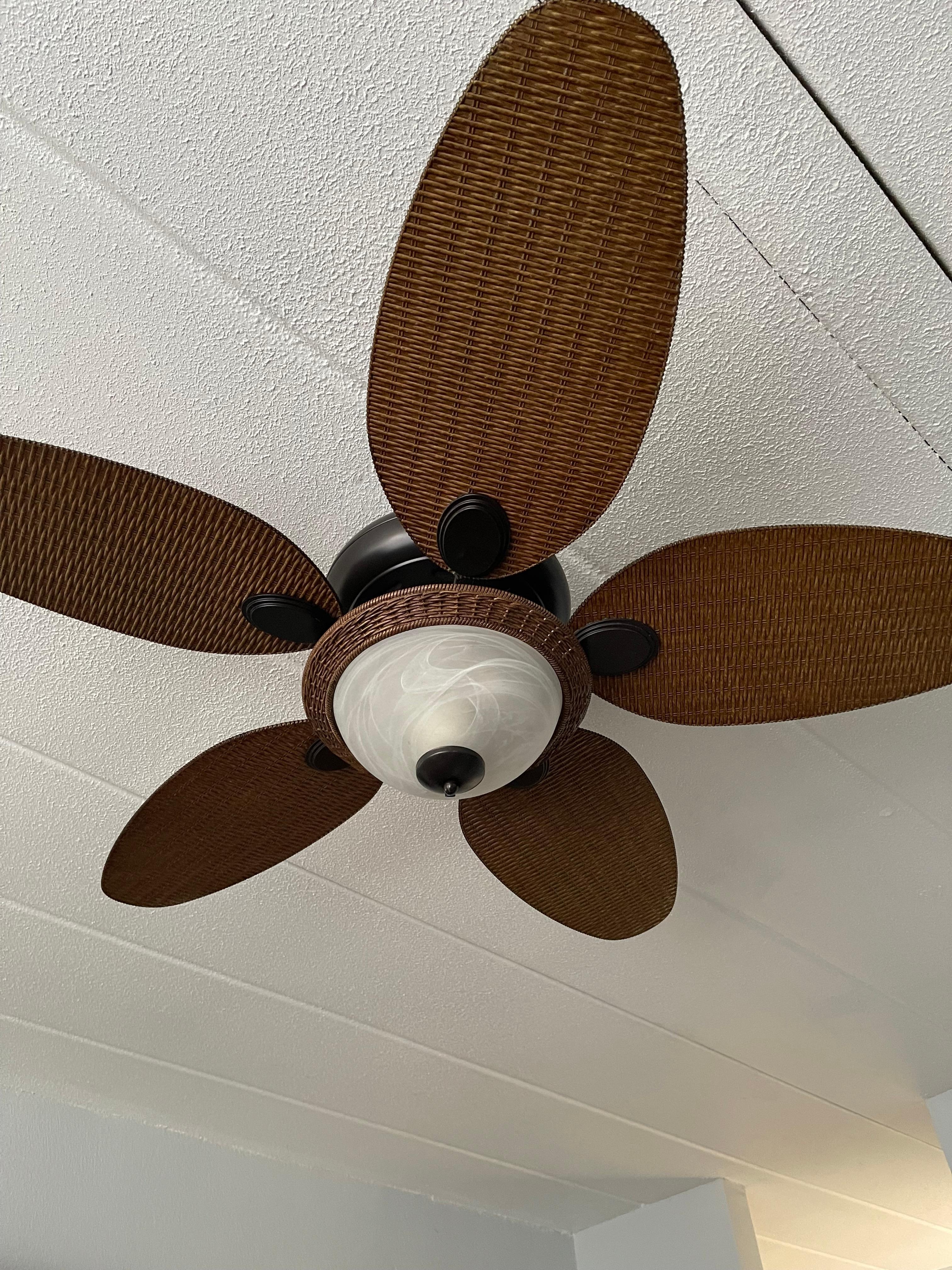 Has fan in the ceiling. Is beautiful as you can see.