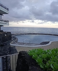 View from our deck over the central courtyard towards the beach