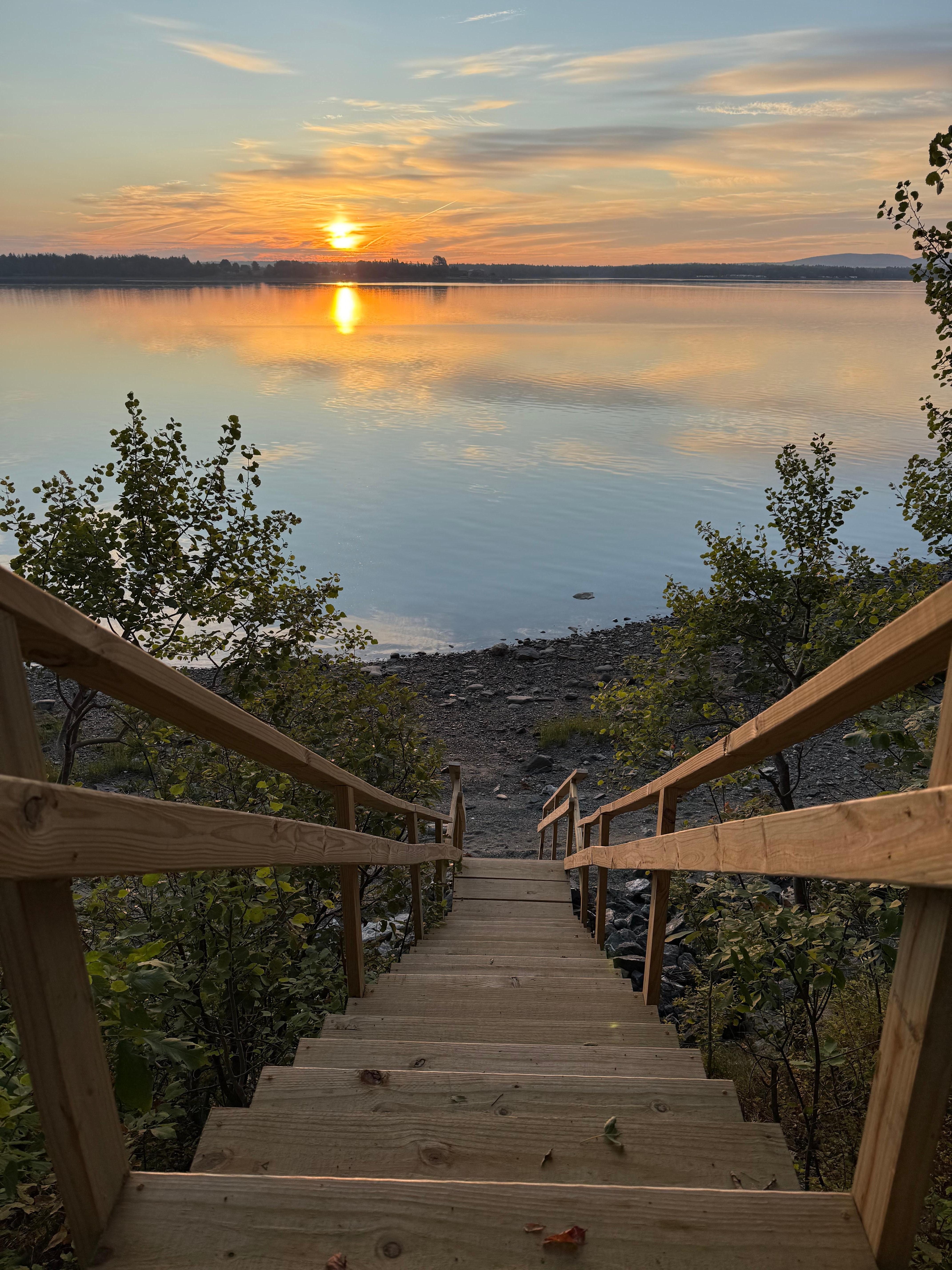 Walkway to the water - shore is rocky, not a sandy beach.  Tides in and out were cool.