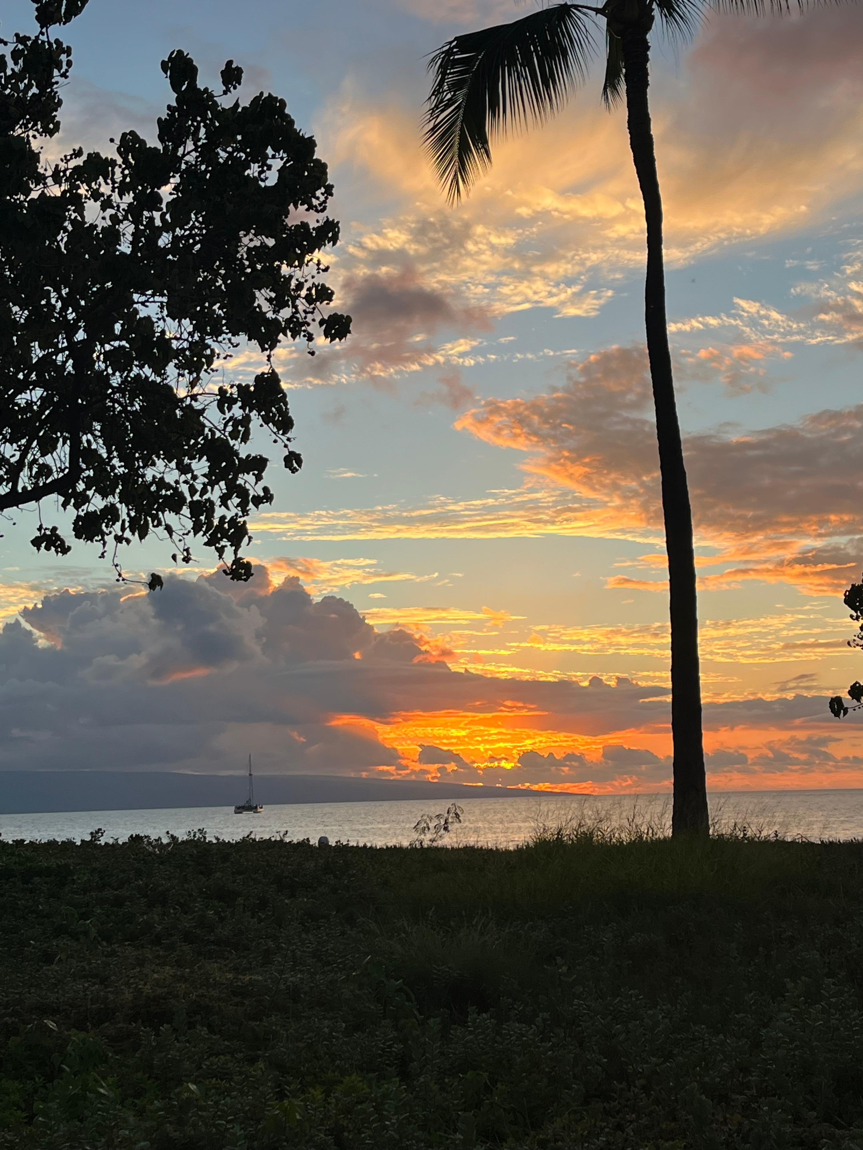 Sunset on the beach at the resort.