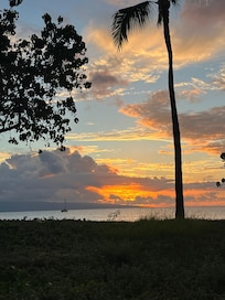 Sunset on the beach at the resort.