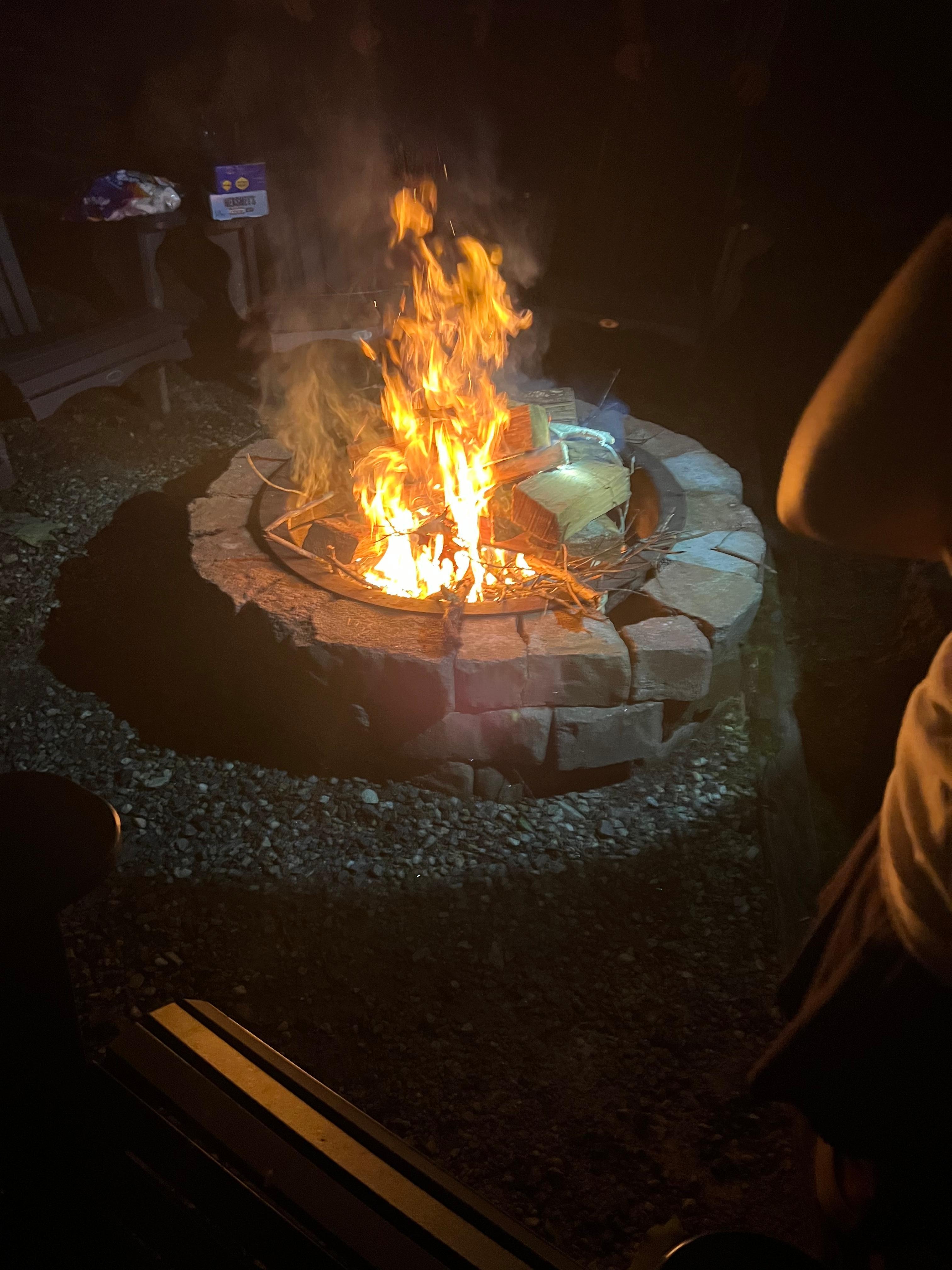 Fire pit is perfect for cooking s’mores. 