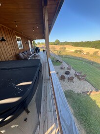 The deck has a gate which can close off from stairs. This is a great feature if you have younger kids.