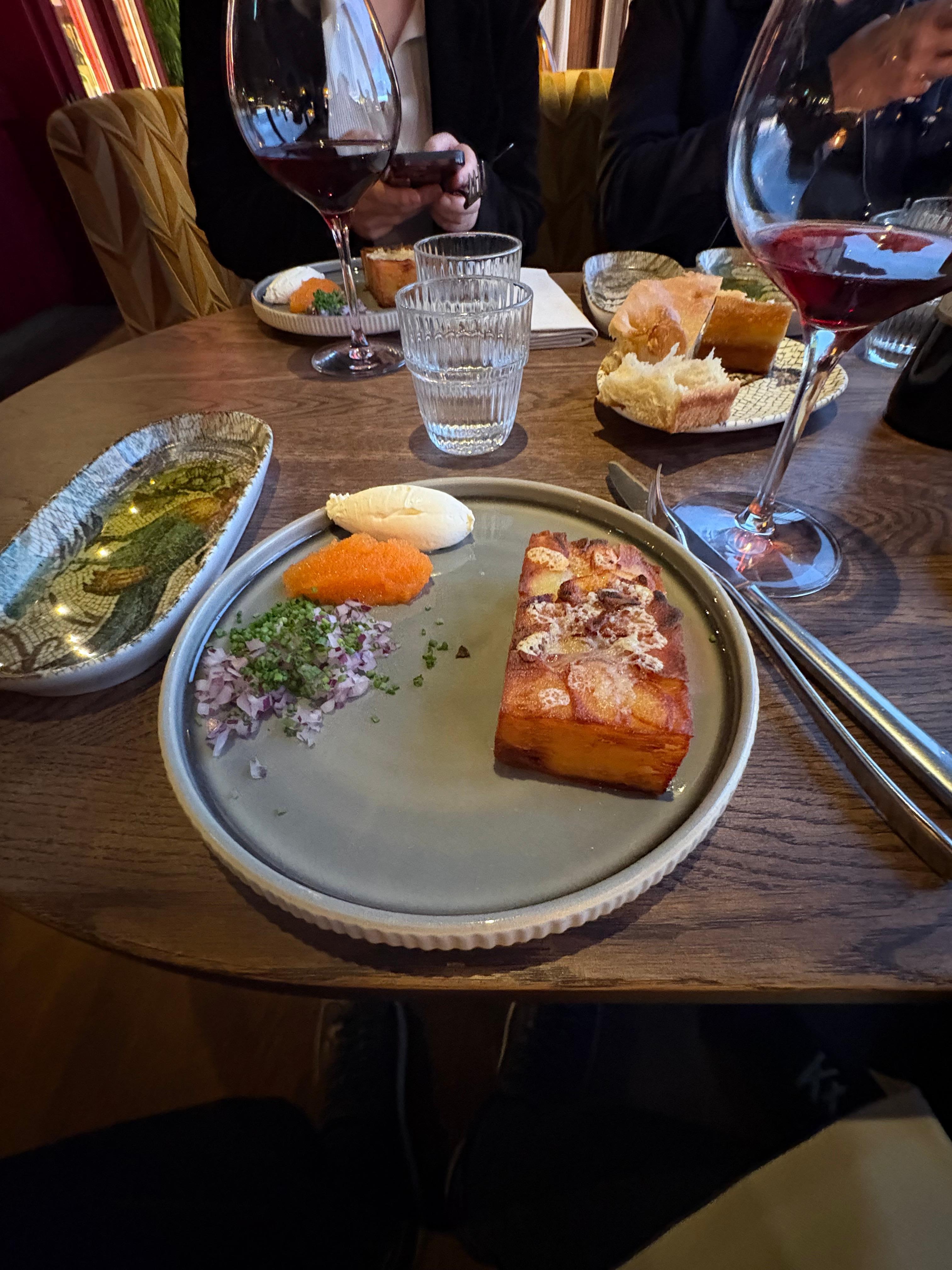 Starter. Roe and baked potato. 