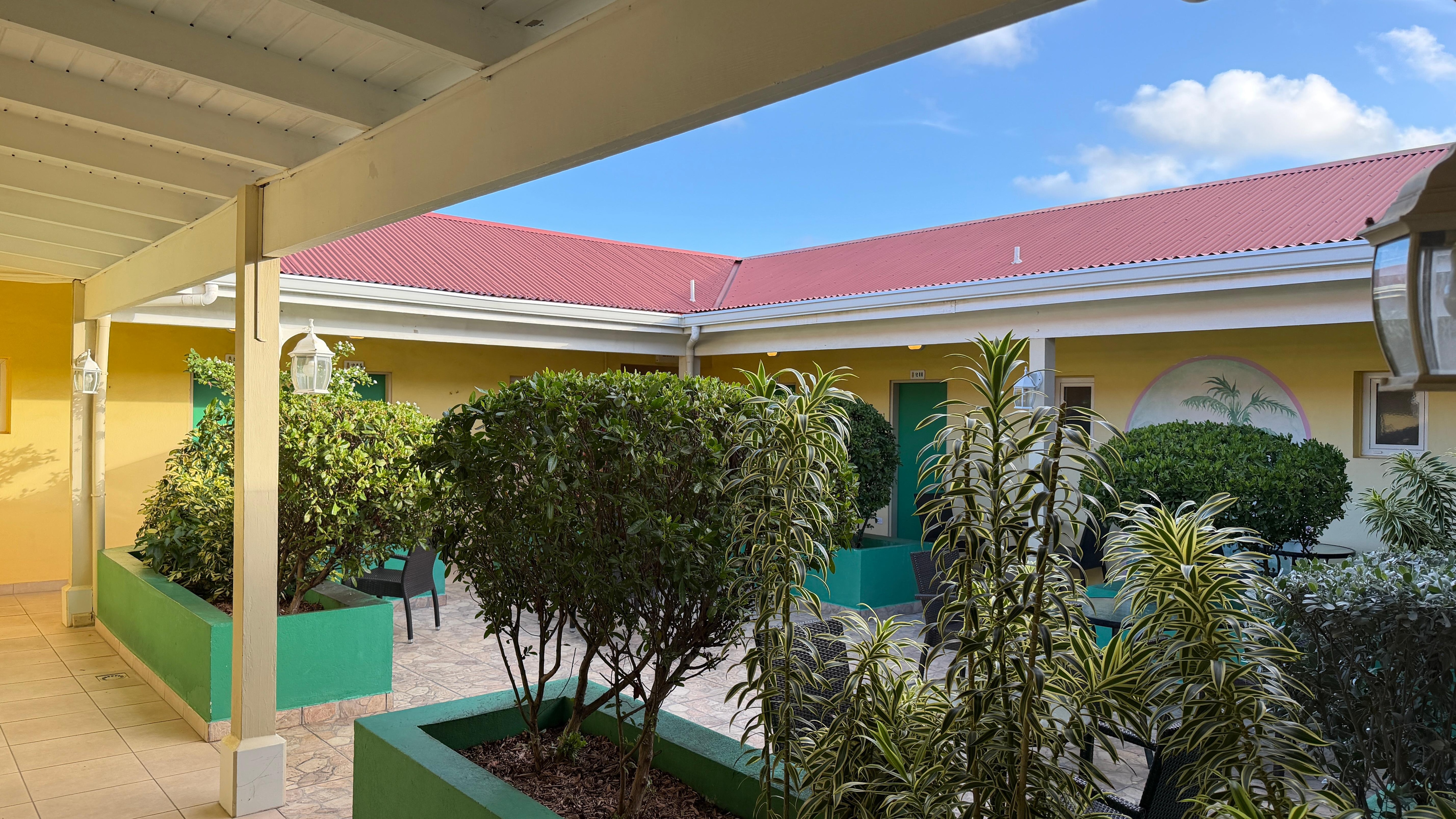 A patio provides access to all rooms. 