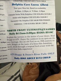 The mud massage 20 minutes or ATV while you go down the river Falls they want $205 per person and the mud massage is only for women so for me and my husband it would be $410 for 20 minutes mud massage 3 hours trips