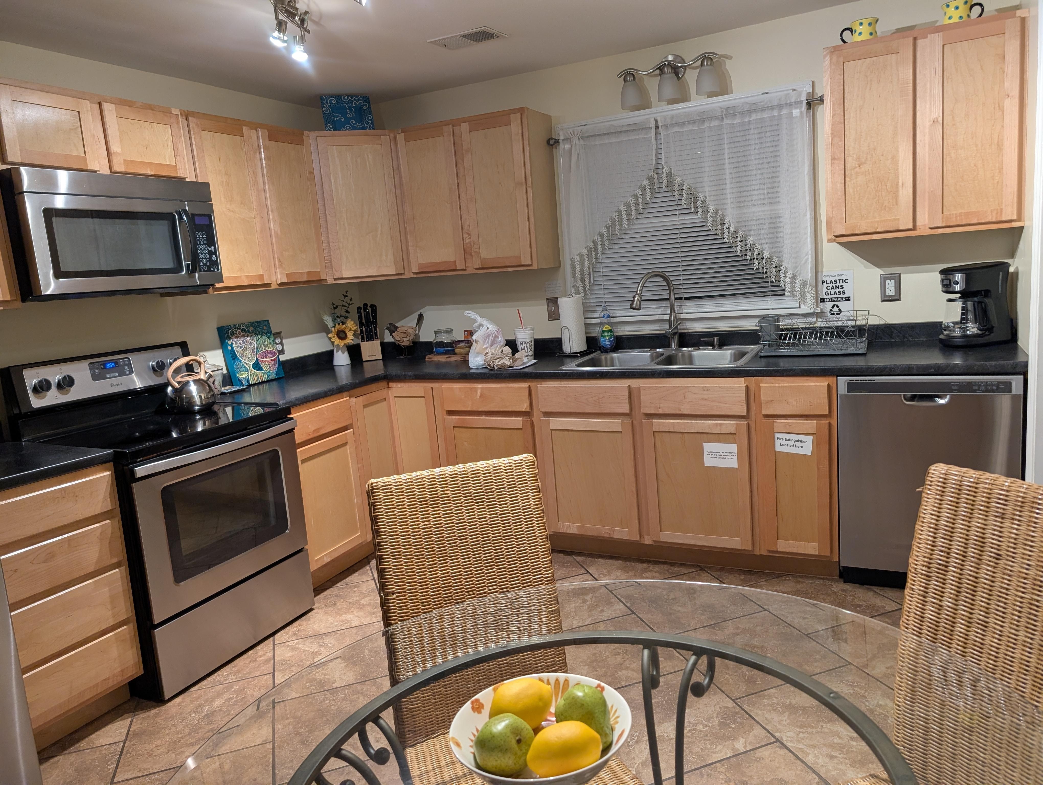 Plenty of room in the kitchen to cook and eat. Was nice not to have to eat out all the time.