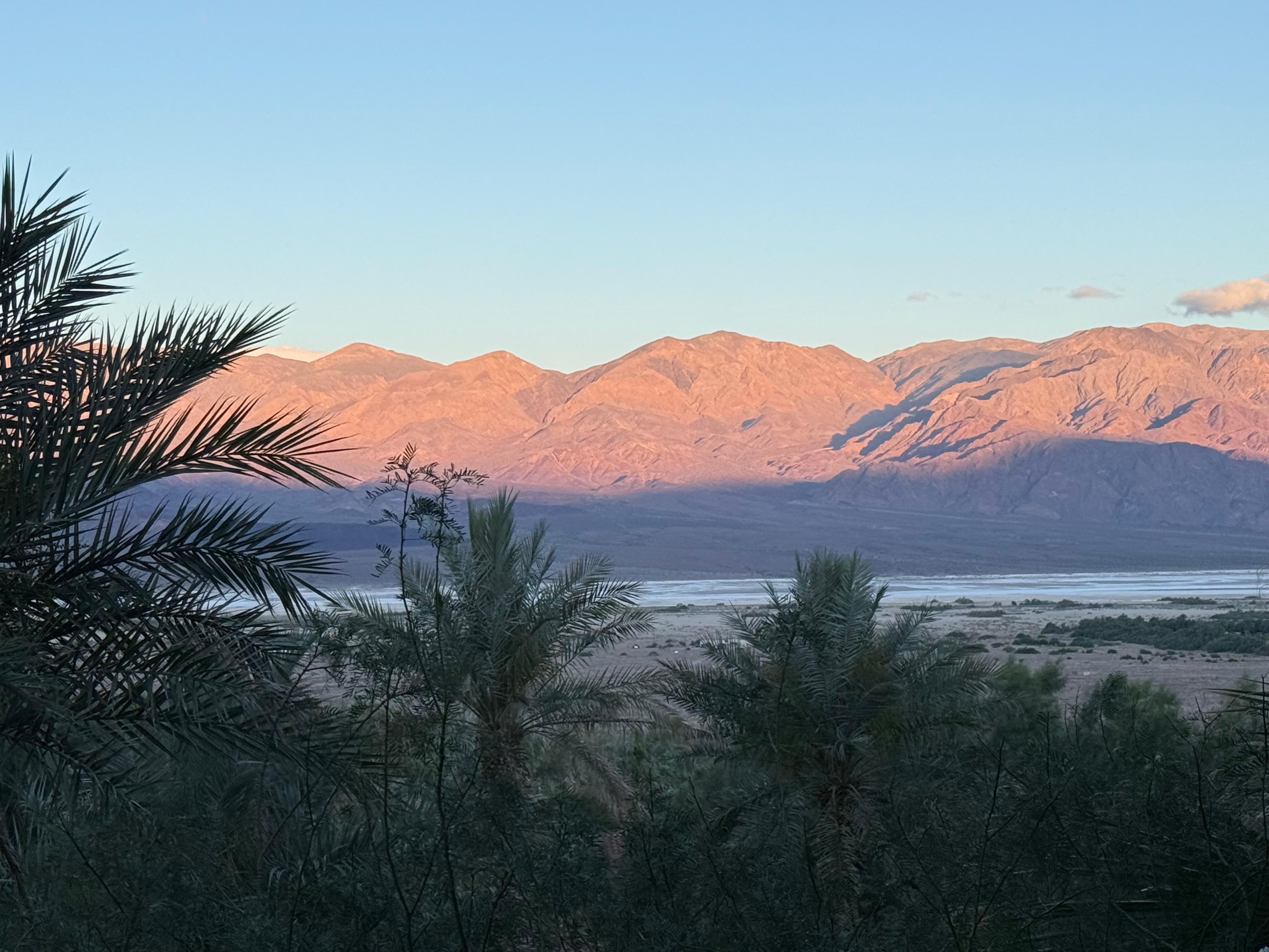 Looking out at the distant desert mountains 