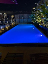 Roof top pool that changes colour