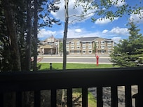 View of glaring HOTEL from our front porch.