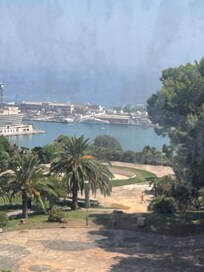 Views of who of Barcelona and beaches from cable car on Montjuic