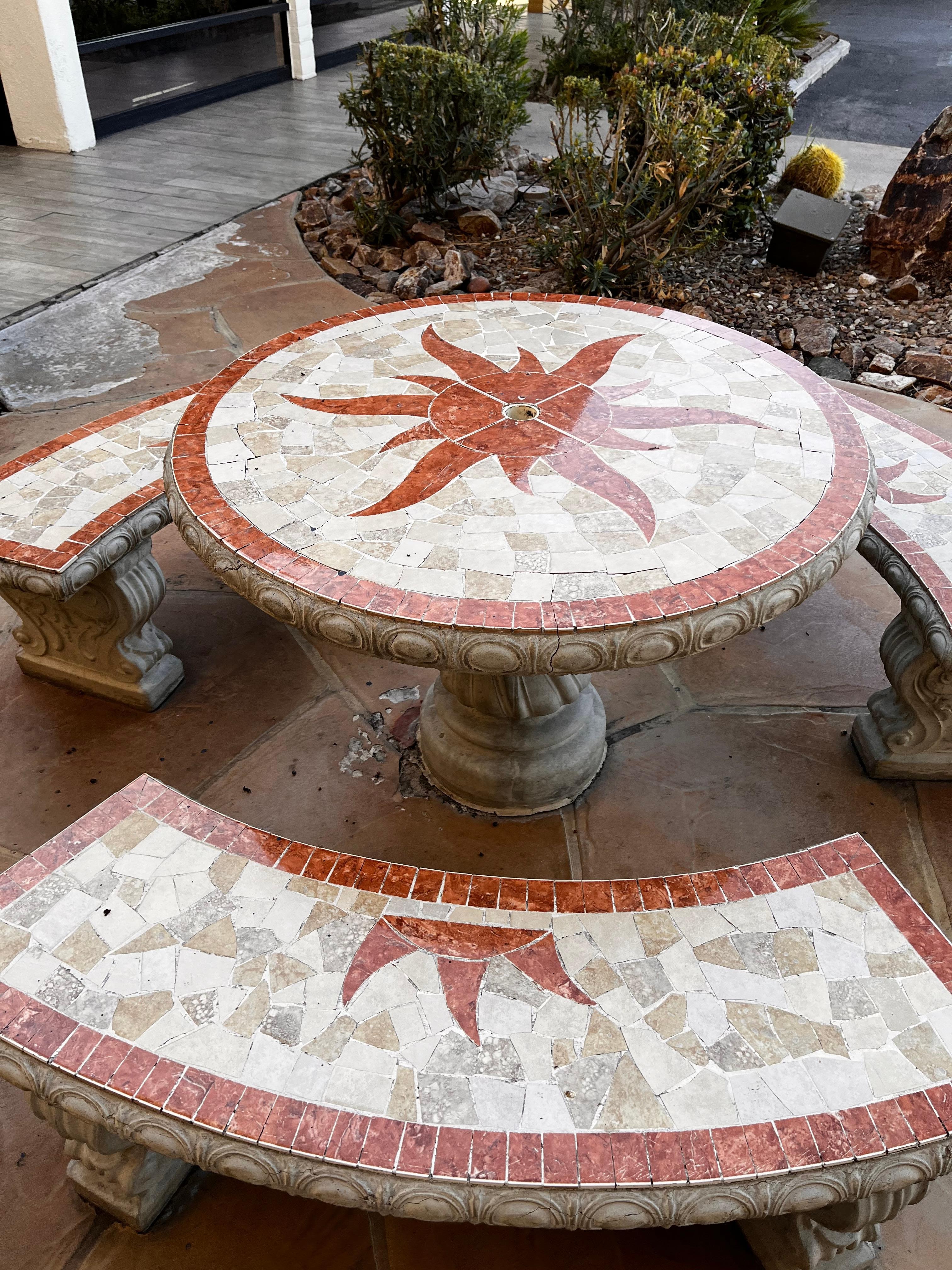 Nice cement tiled table and seats 
