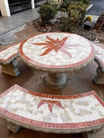 Nice cement tiled table and seats