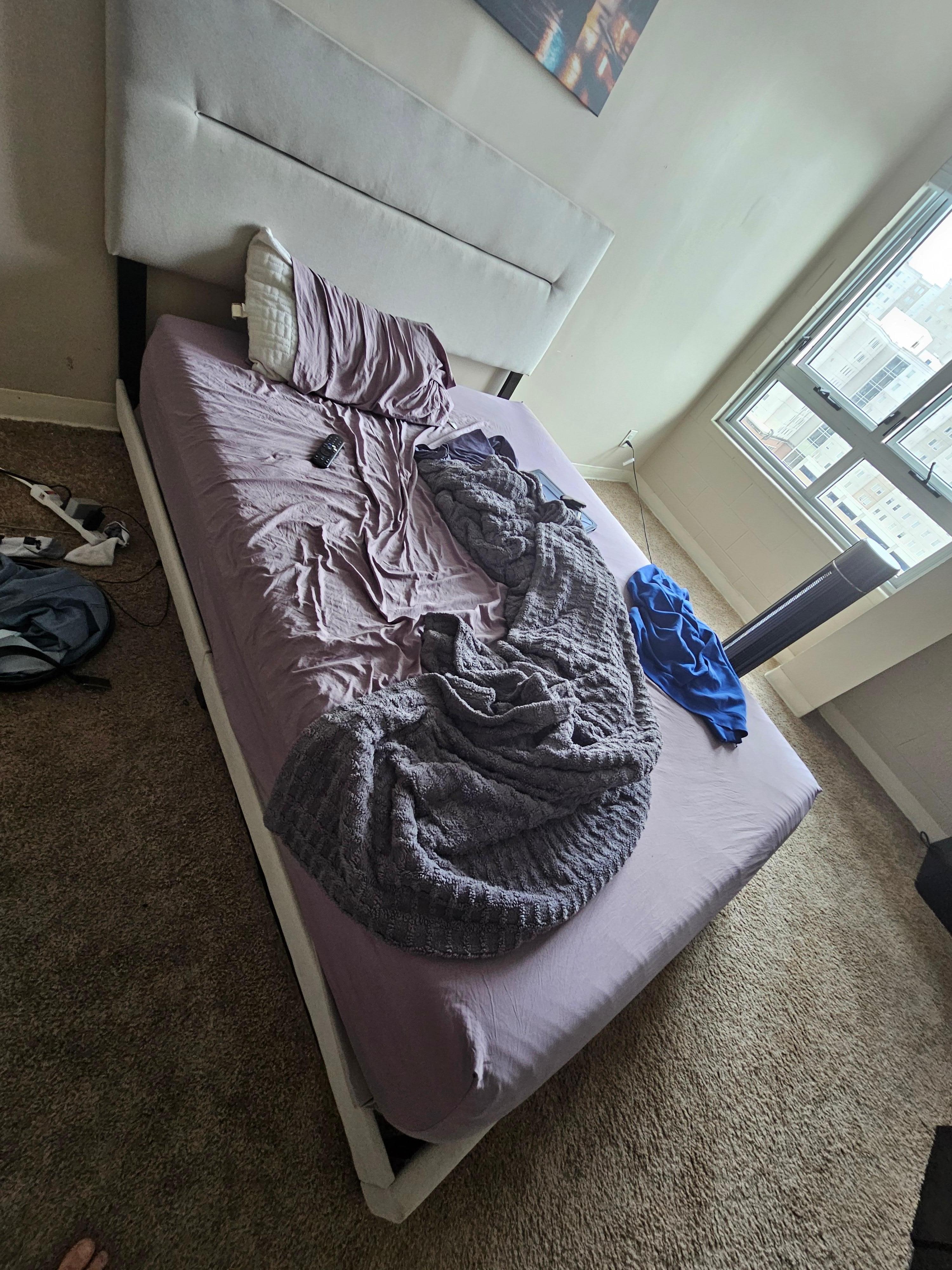 No sheets, no lights, no service.  There are not lights in the bedroom and the only thing cover was this weird blanket.