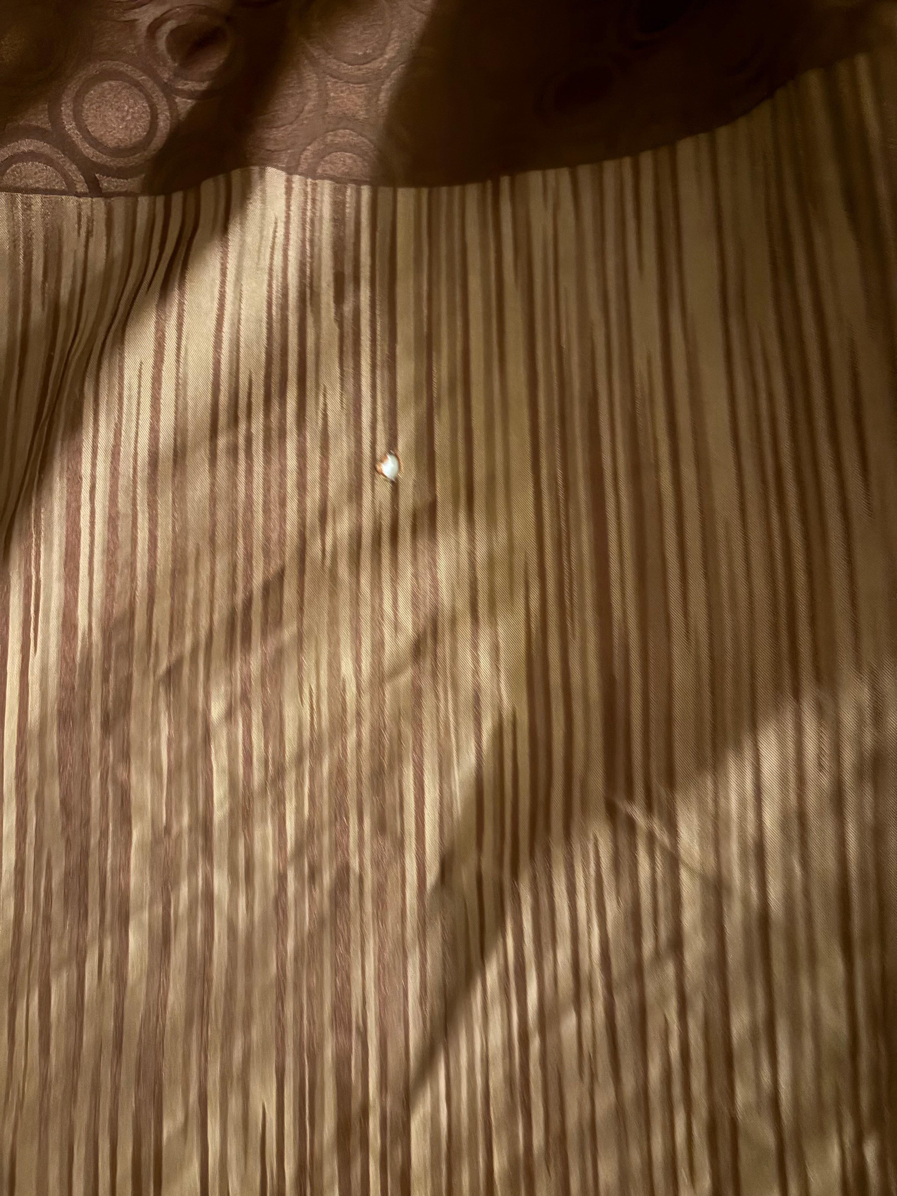 Cigarette burn on middle portion of bed cover (bed 2)