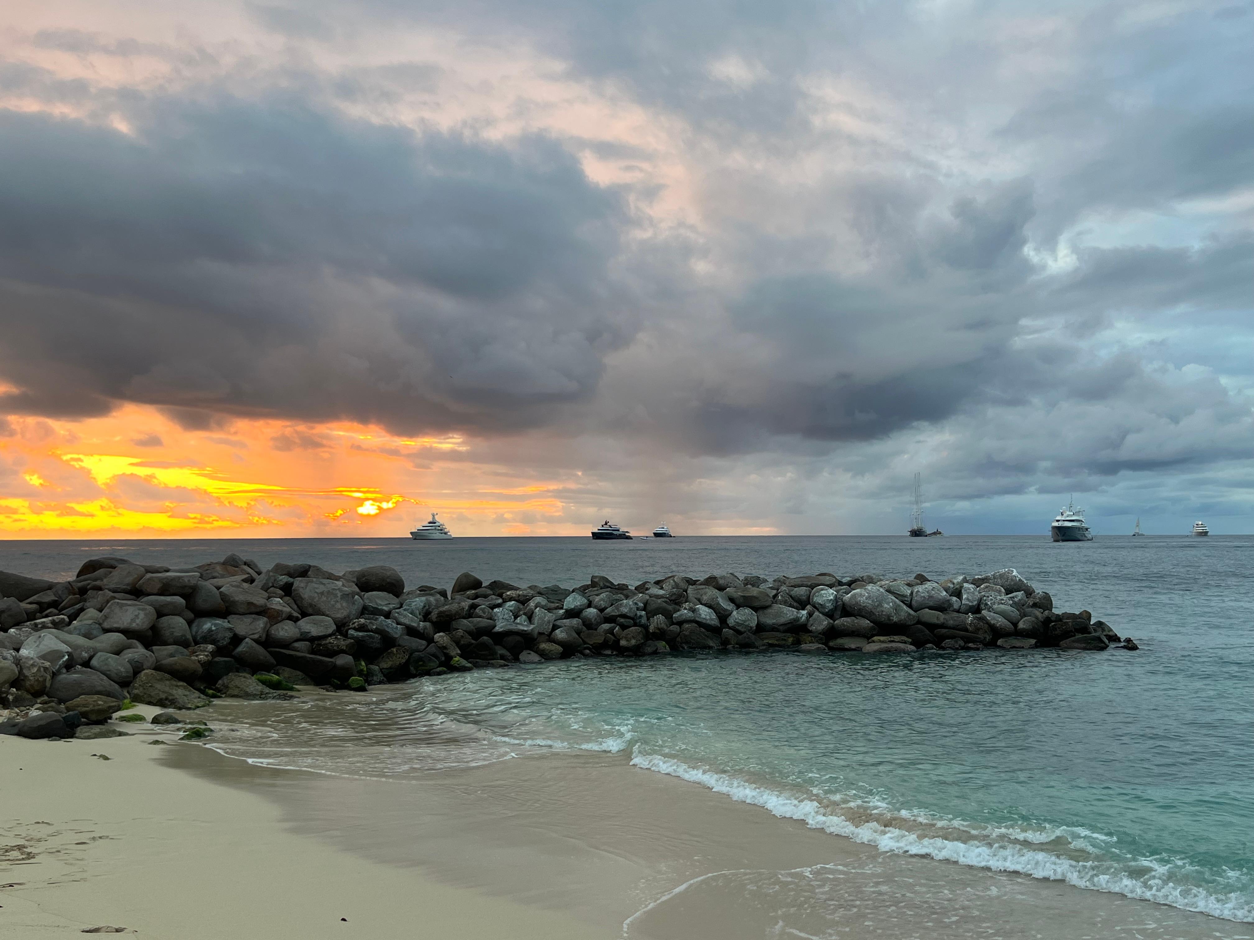 Hotel beach at sunset