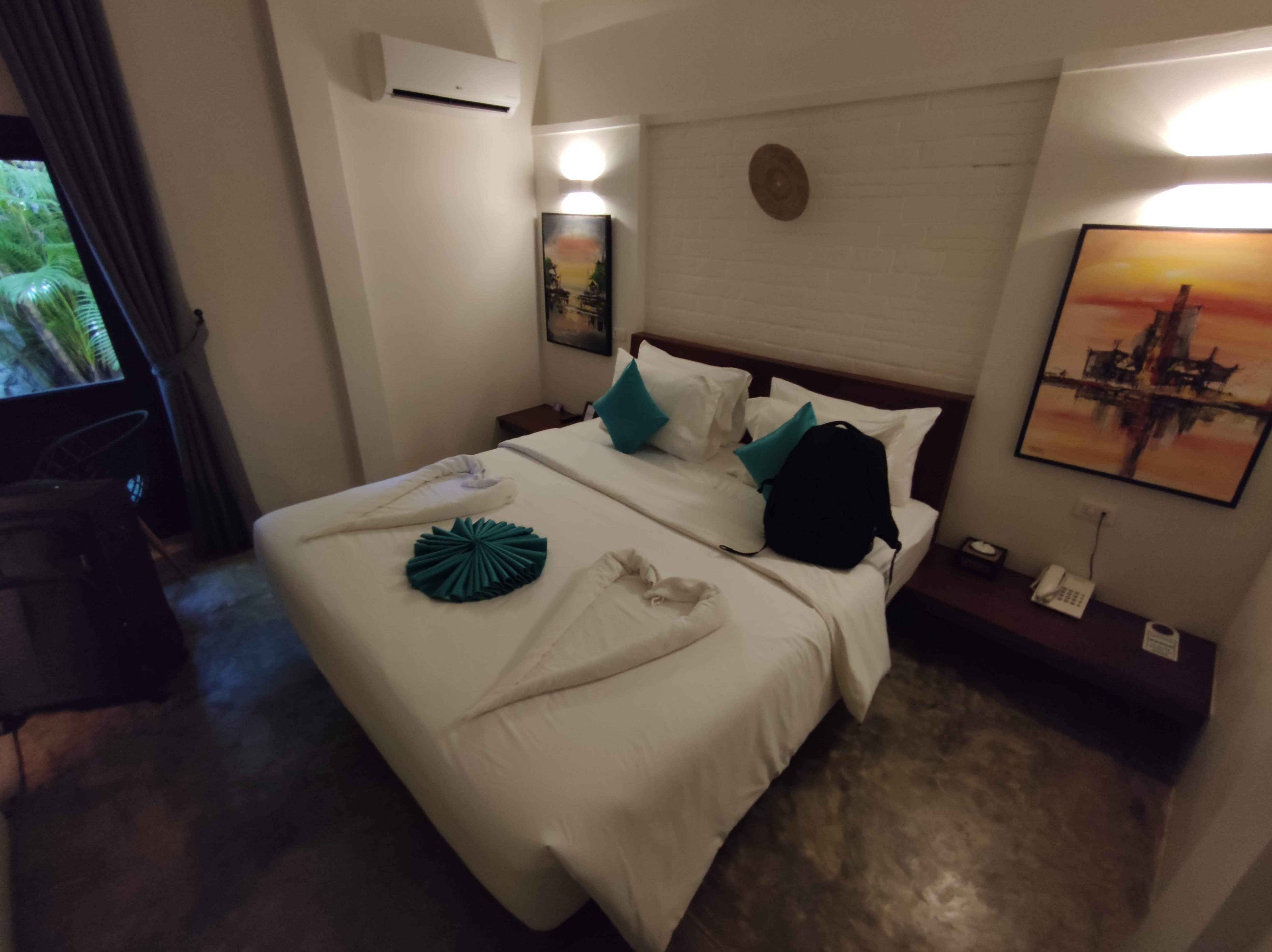 Main Room, bed with two side shelves