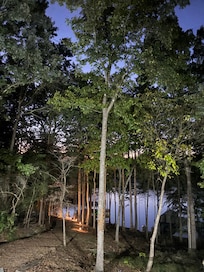 Nighttime view of the lake from the deck