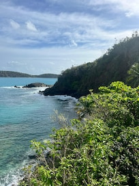 The private beach between the house and the point