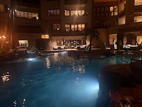 View of the family pool at night