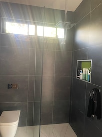 Beautiful bathroom with luxurious shower.