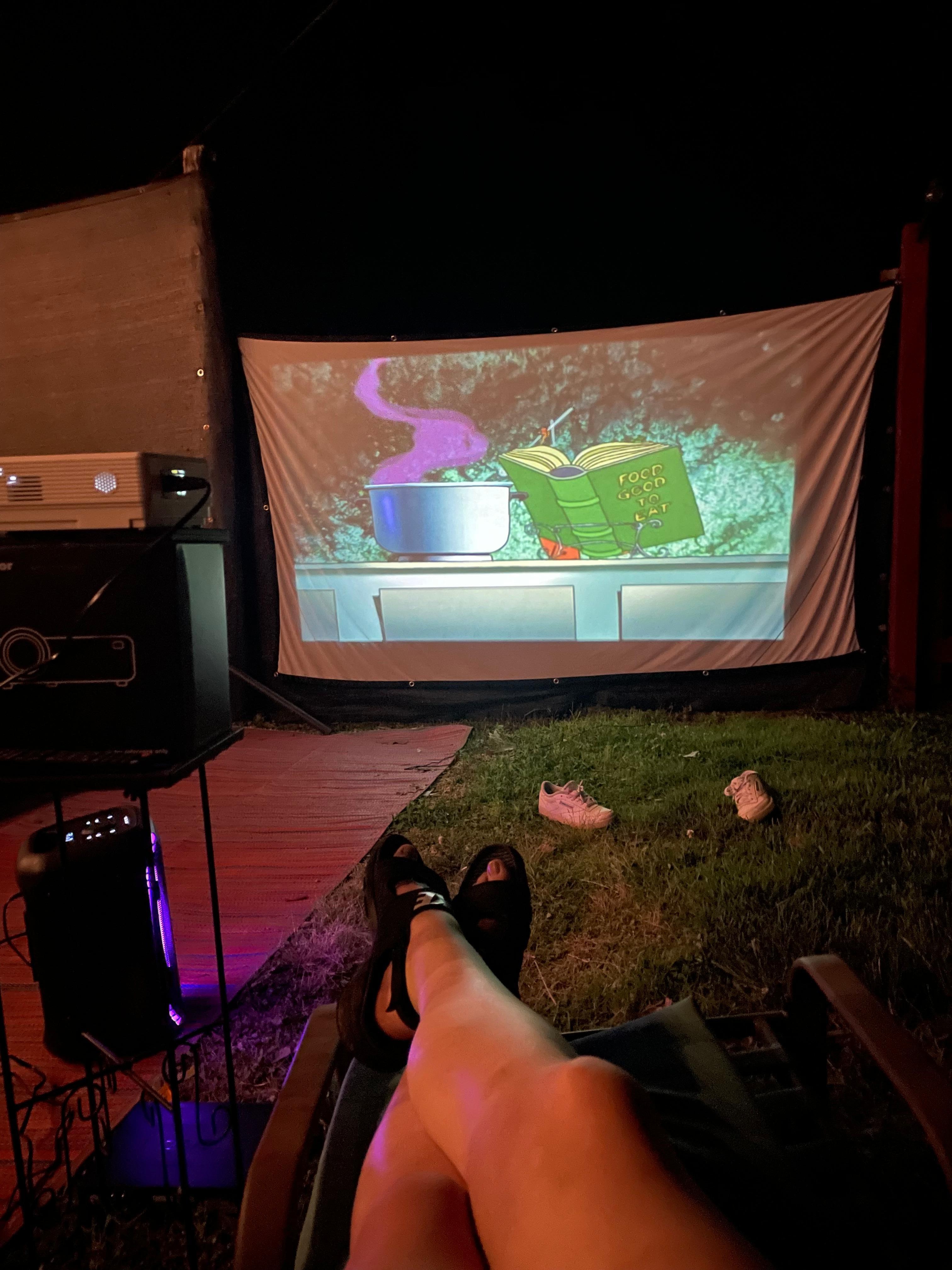 We brought a mini projector with us and there was a perfect spot to set it up! 