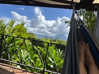 Just relaxing in the hammock and taking in the beautiful view from the outdoor space!