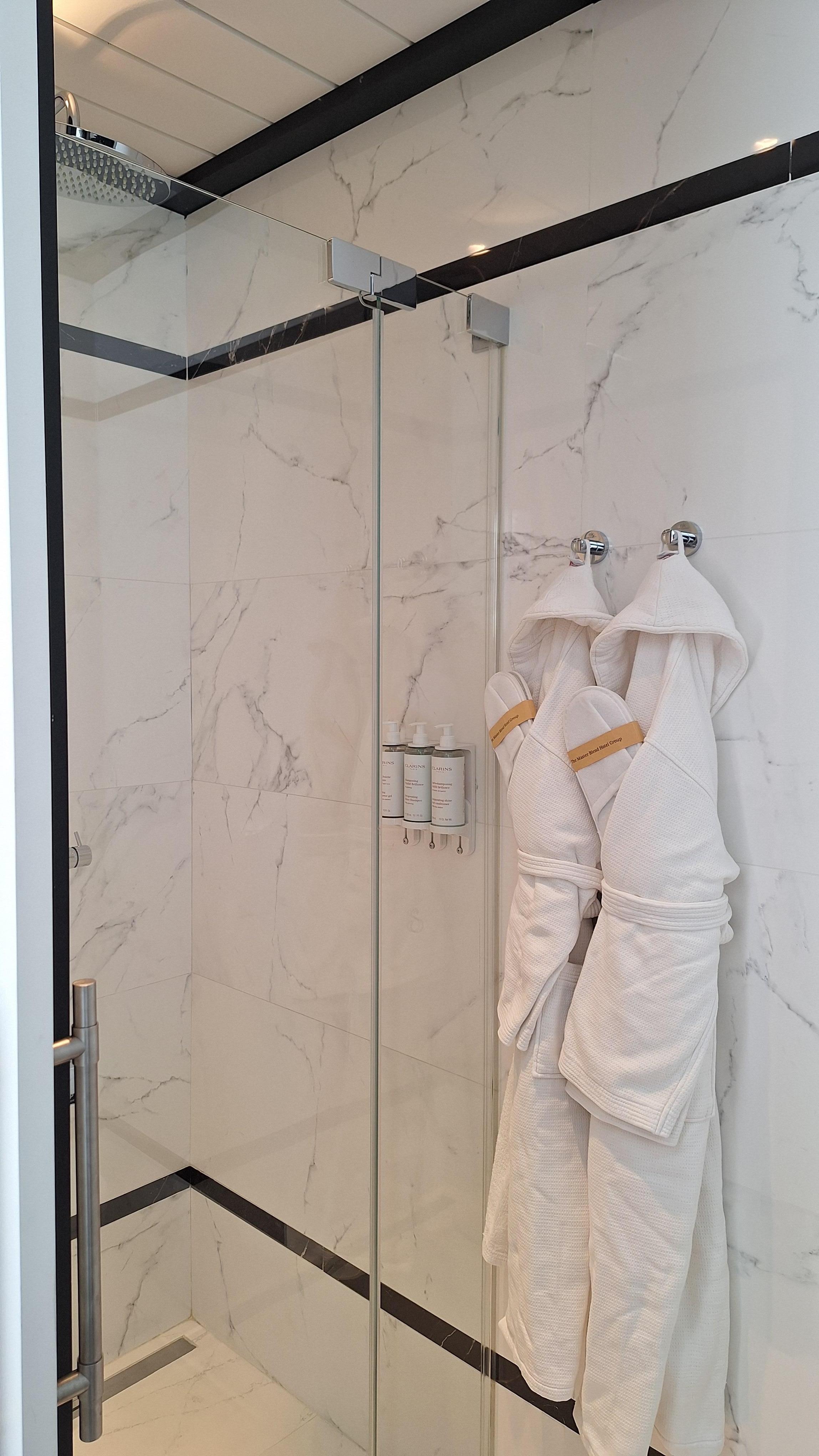 Lush bathrobes and slippers. They brought us chocolates, a bedside mat, and eye shades in the early evening.