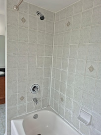 No shower curtain, dirty and black mold