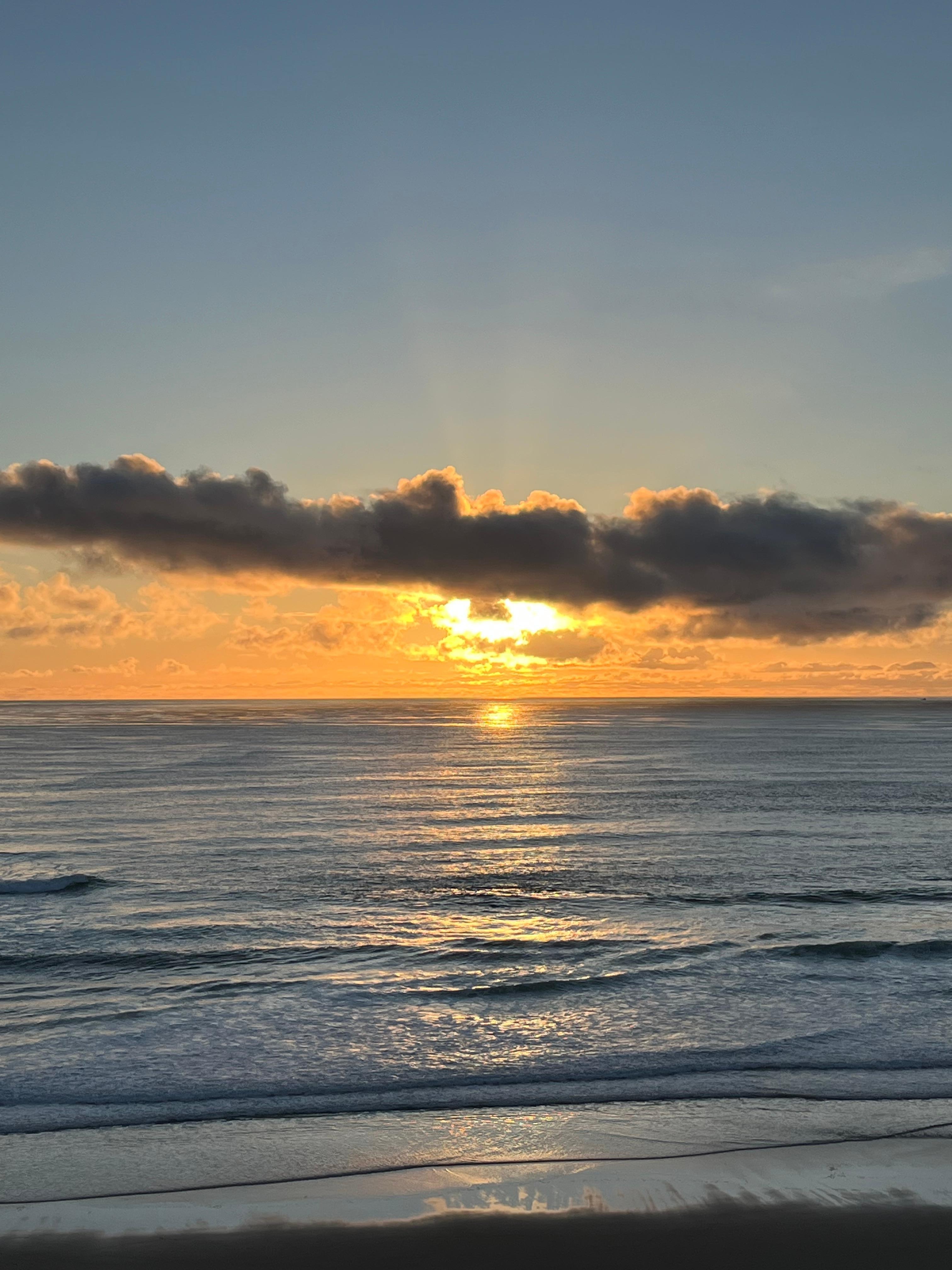 Sunset from the living room and deck.