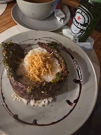 Flank steak with rice and beans