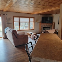 Living room attached to dining room very ope. Space