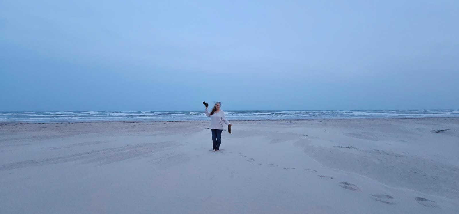 Walked barefoot on Mustang Island, s short drive from the house.