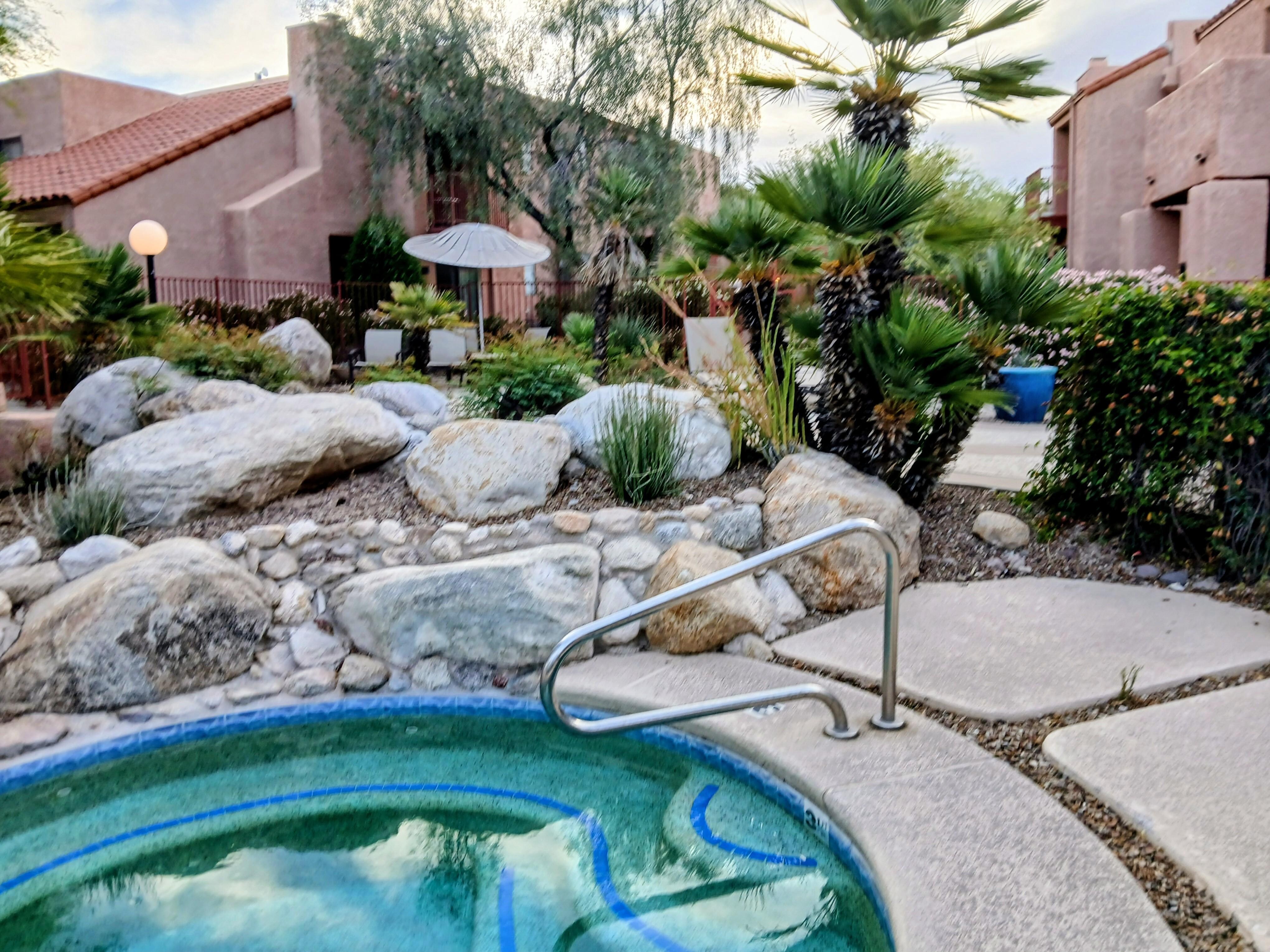 Lower level hot tub. There are two on the property.