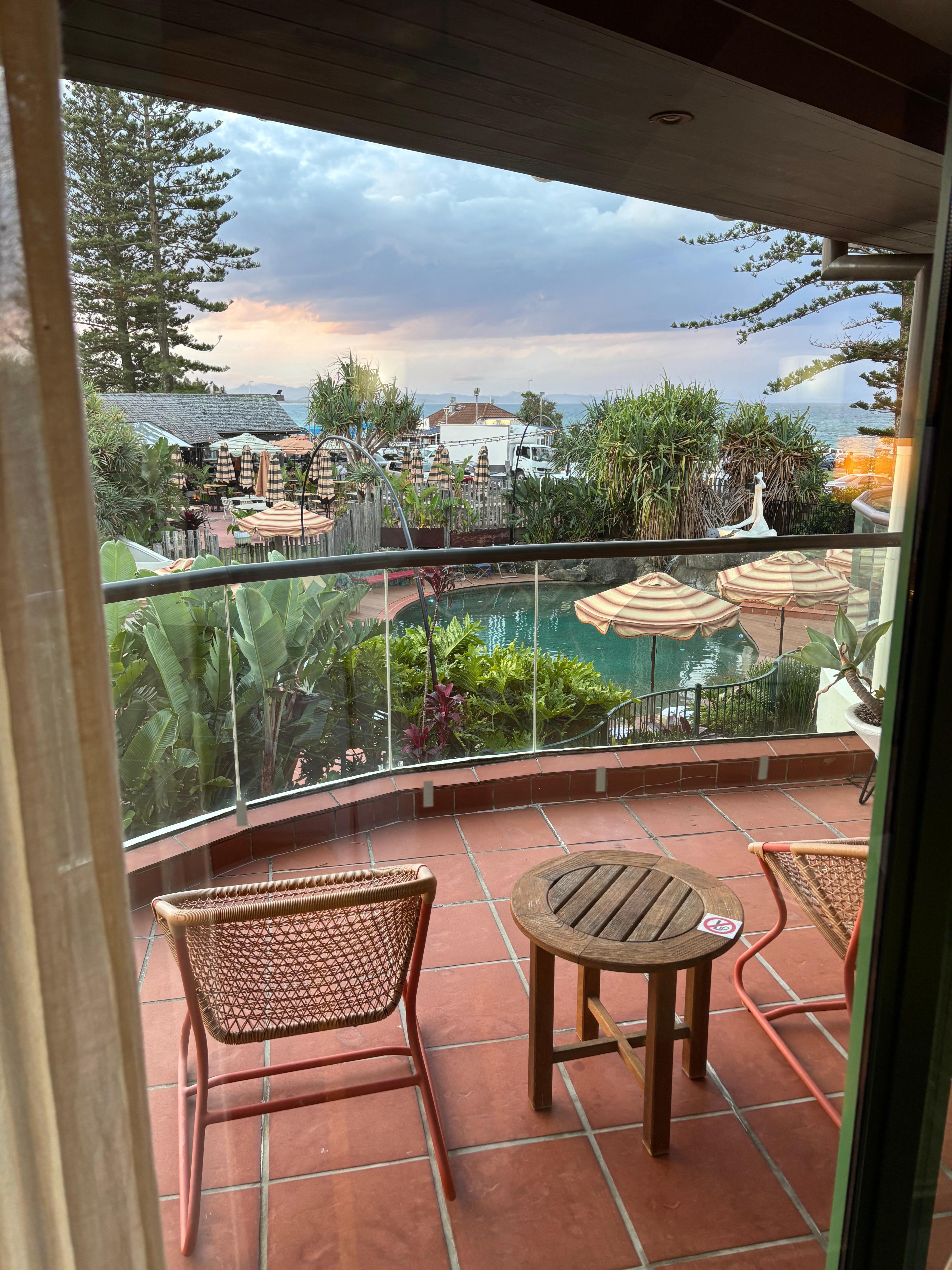Pool and sea view from our balcony. 