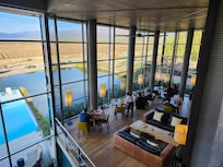 The restaurant from the second floor in the main building.