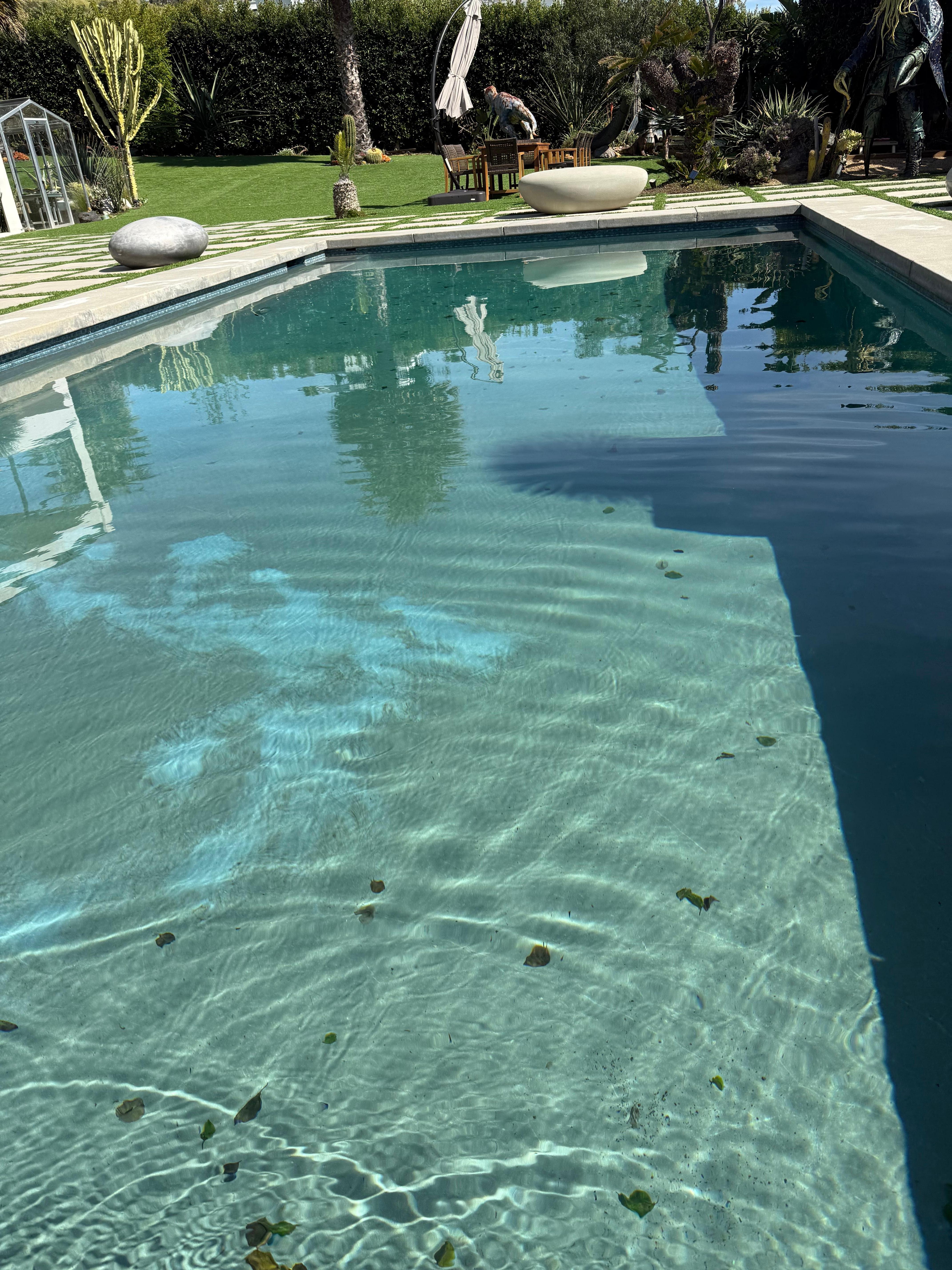 Footprints visible on the pool floor were left when we entered the pool on the night of check-in, not realizing we were stepping into algae residue settled along the bottom.