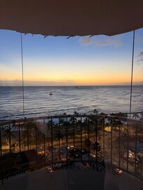 Sunset from an ocean view room (slightly obstructed by construction cables)