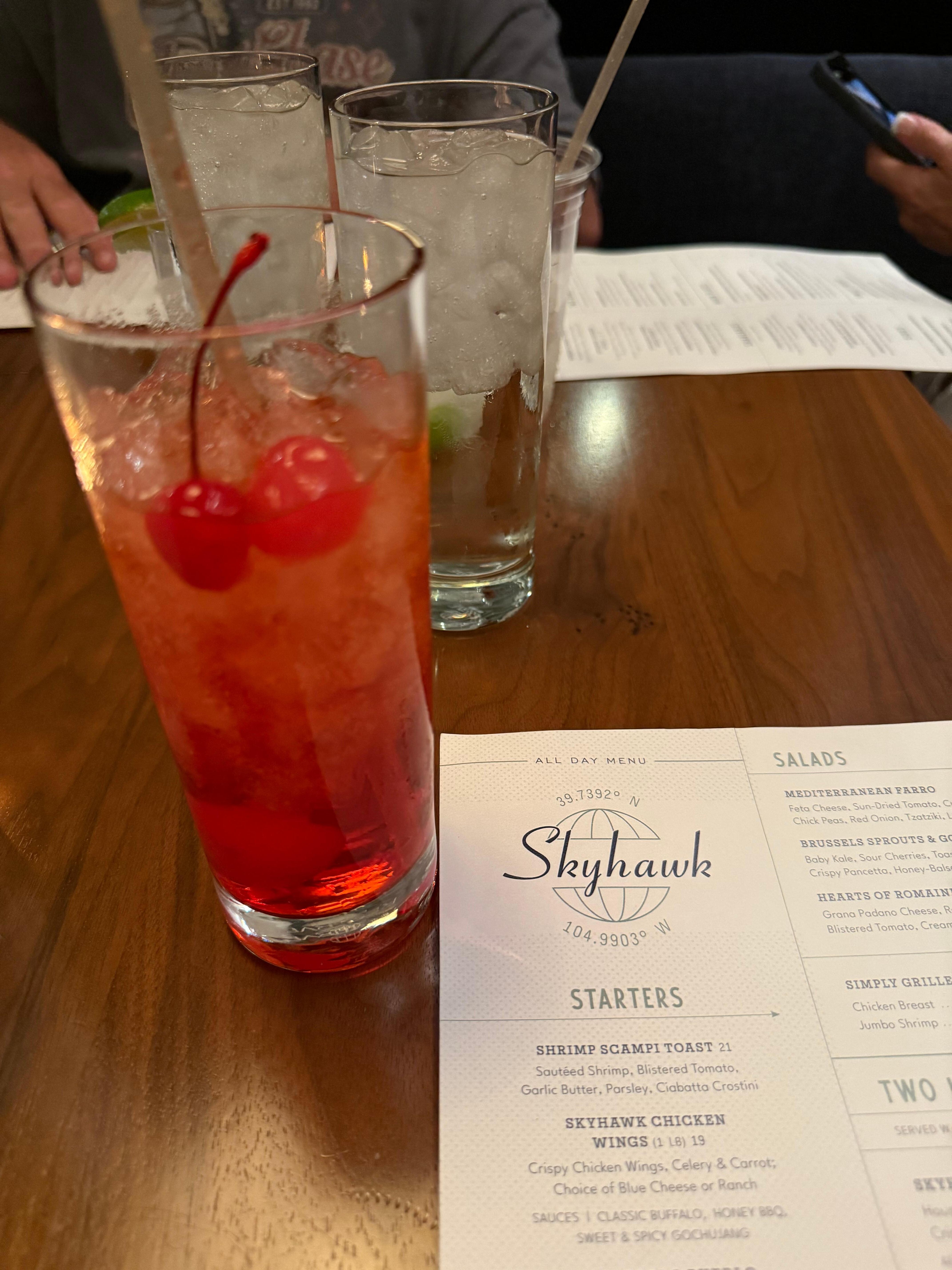 Dinner and drinks at in hotel restaurant.