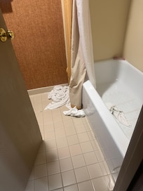 Bathroom flooded after shower use.