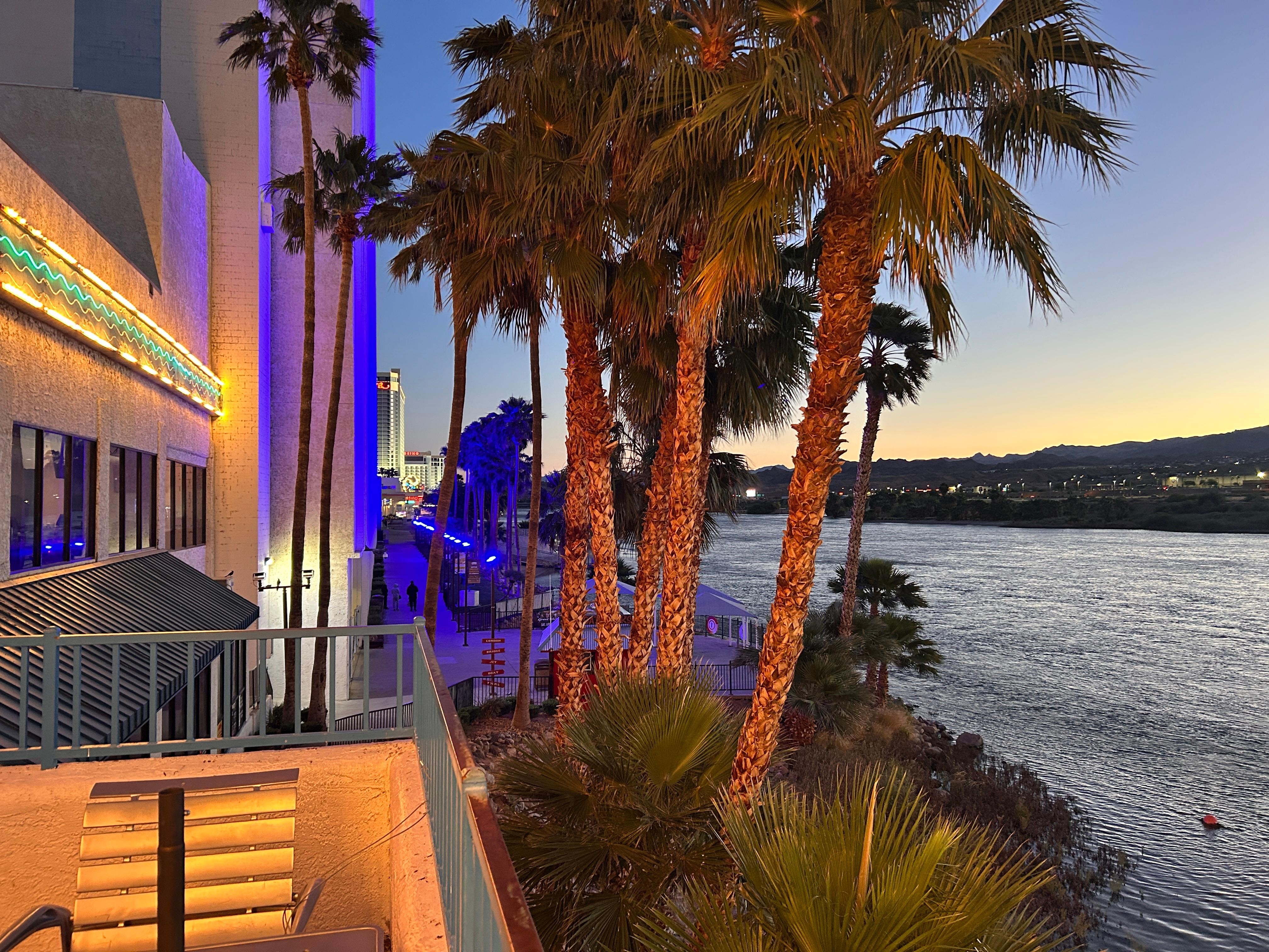 Riverwalk outside the hotel leading to the neighboring casino resorts (Aquarius and Riverside).