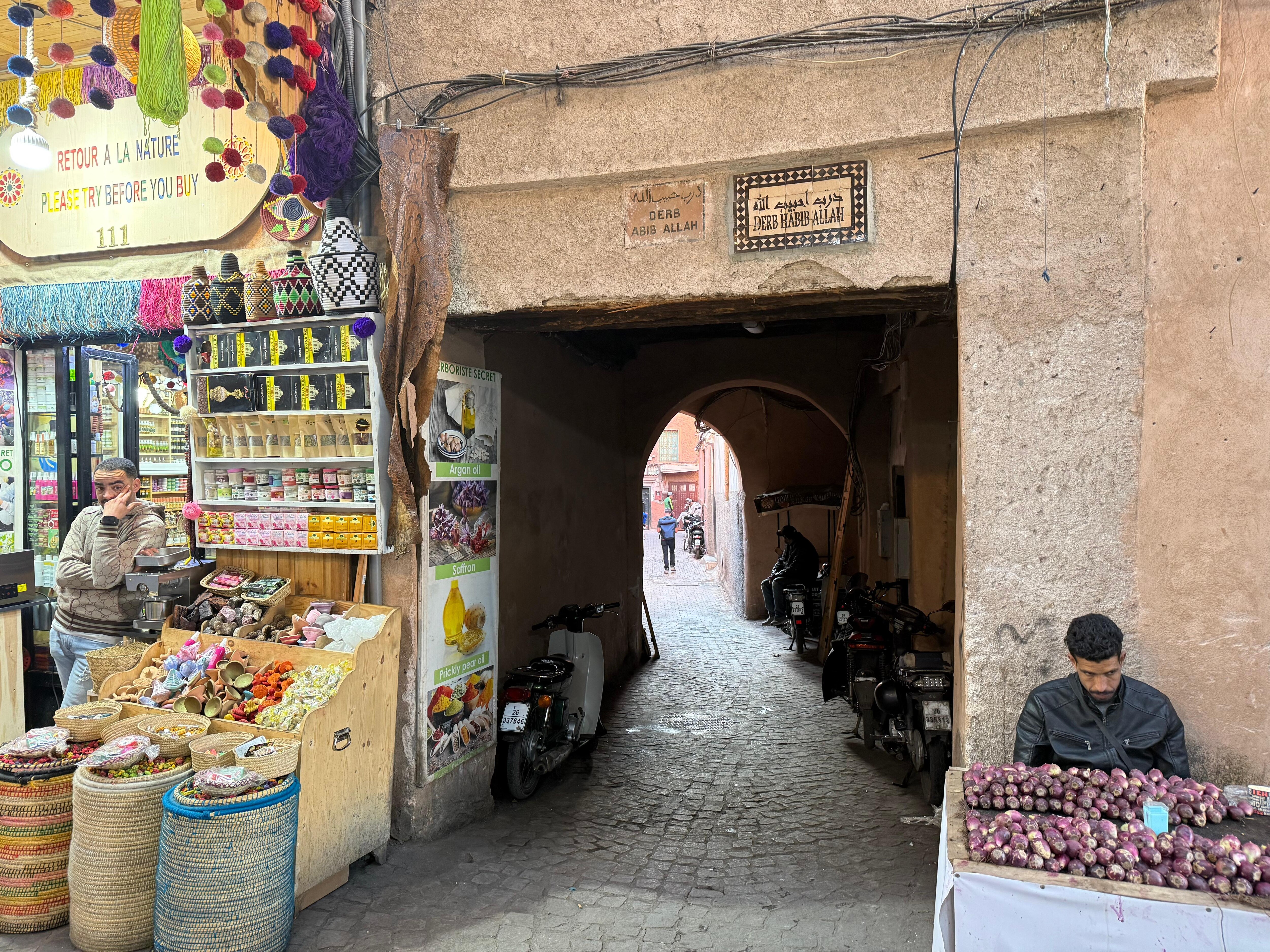 The entrance to the narrow street off the Main Street Rue Mouassaine.