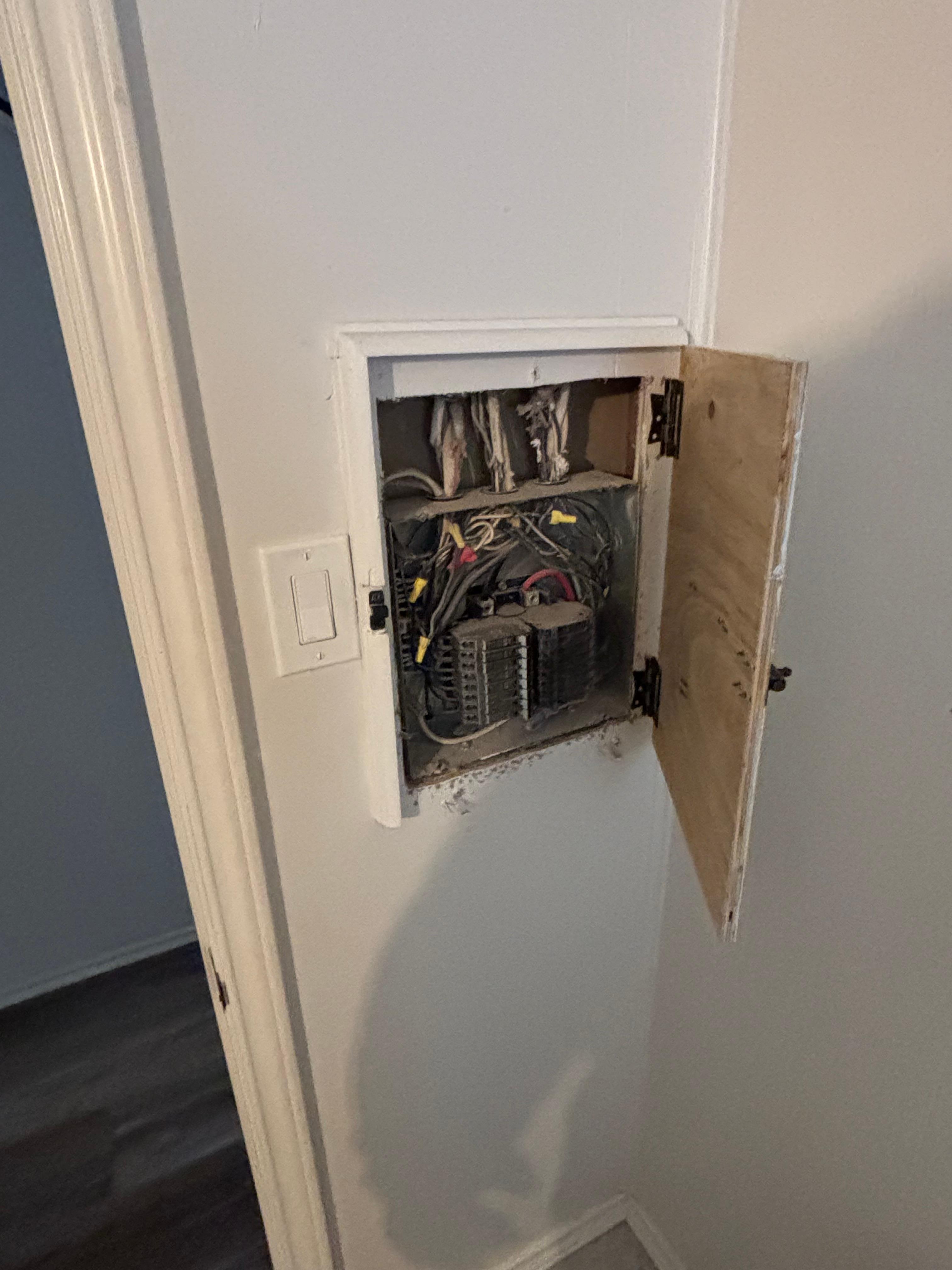 This is the open electrical panel in the guest bath